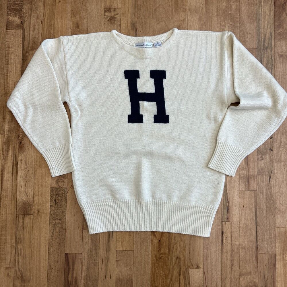 Collegiate Traditions Sweater Men's Sz M Letterman Wool 100% Wool Heavy Big "H"